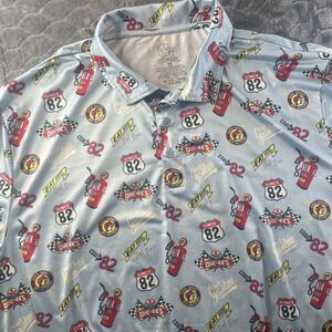 Buc-ee's Performance Polo Shirt Mens 2X Blue Road Trip Gas Station Graphics